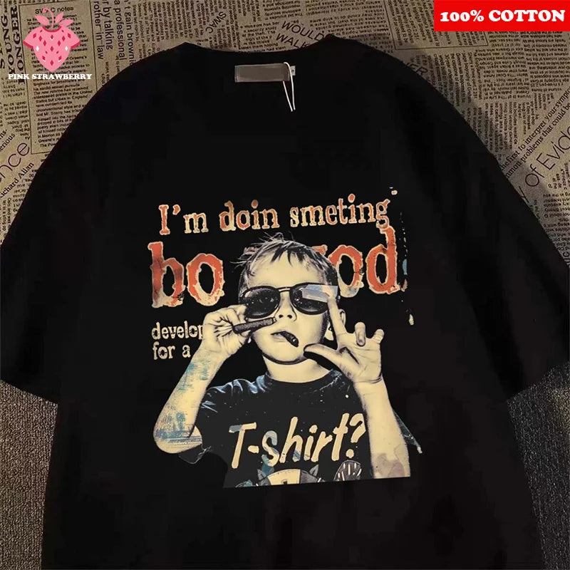 Fashion Hip Hop Smoking boy Print T-shirt Men Summer 100%Cotton Short Sleeve T-shirt Casual Y2k Top Cool Streetwear Men clothing