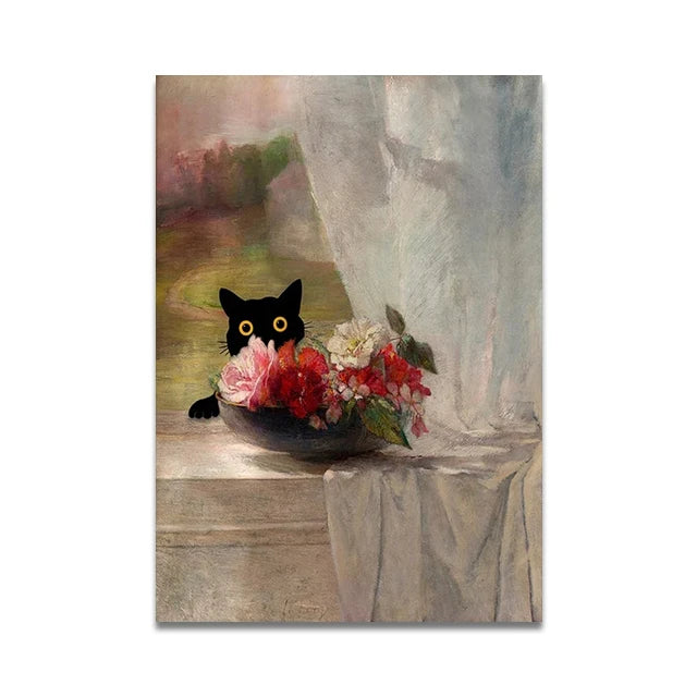 Bathroom Cat Reading on Toilet Canvas Wall Art Print Poster Funny Animal Decor Painting Home Decor Gift Unframed