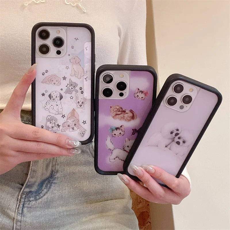 Wildflower Cartoon 3D Cute Dog Cat  Anti-Fall  Phone Case for iPhone 15 14 13 16 Pro Max WF Pet Duck butterfly Shockproof Cover