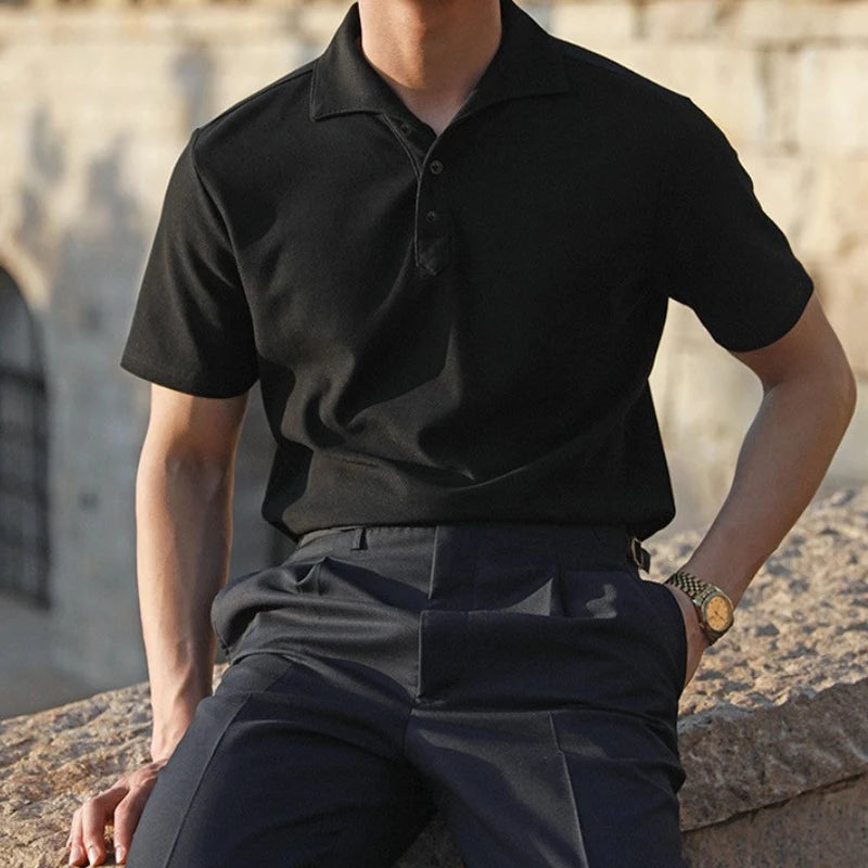 Summer New Men Clothes Short Sleeve Business Pure Color Polo Shirt Men Clothes Fashion High Elasticity Comfortable Tops Polo