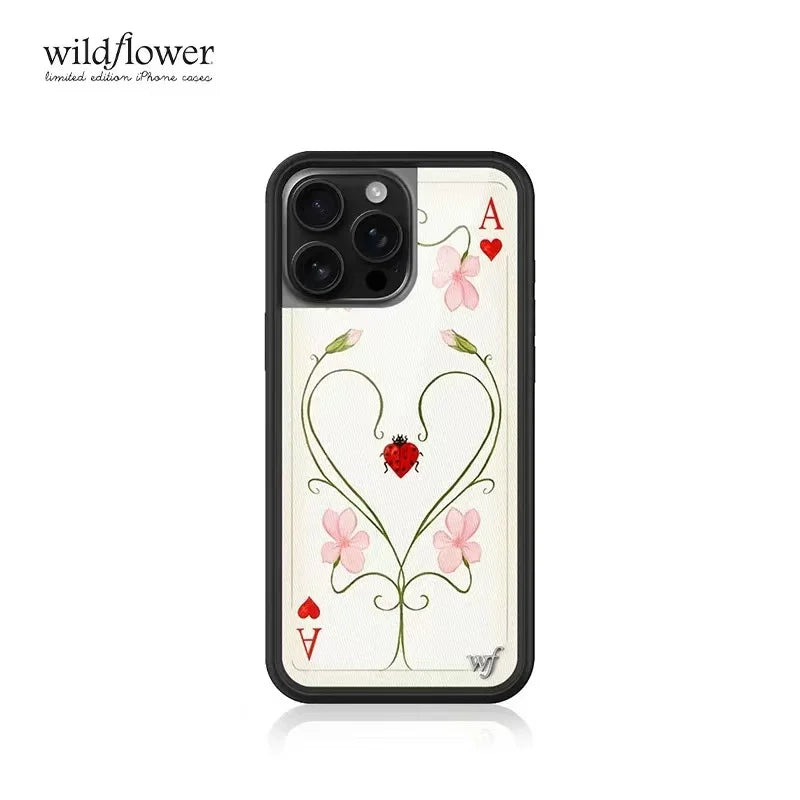 Wildflower 3D Dreamy Hearts Lila Moss Phone Case for iPhone 16 15 14 13 12 Pro Max Plus Poker A Flower WF Soft Edged Back Cover