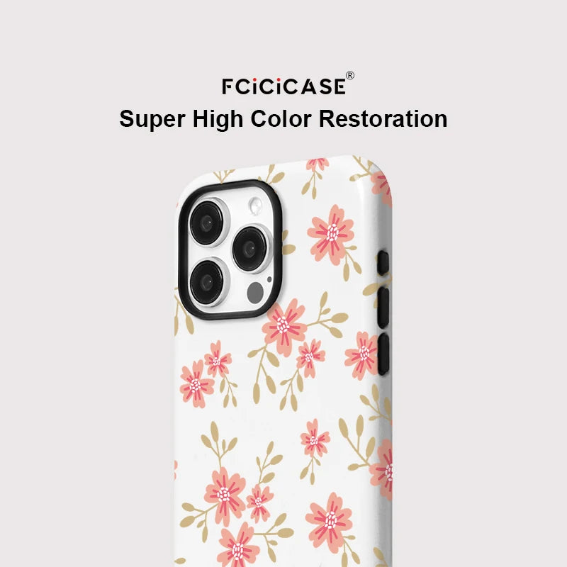 Floral Phone Case for IPhone 16 15 14 13 12 11 Pro Max Plus Luxury Magnetic Double-layer Silicon PC 2 in 1 Protective Back Cover