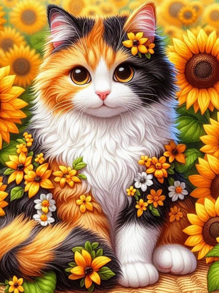Evershine Diamond Mosaic Cat Animal New Arrival Full Square Round Painting Sunflower Embroidery DIY Handmade