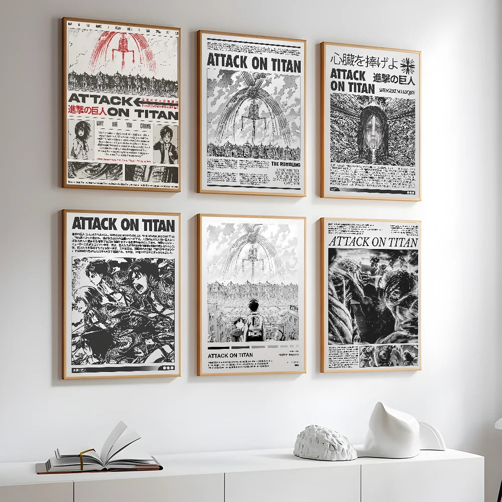 A-Attack On Japanese Manga T-Titan Poster Sticky Wall Art Printing Waterproof Home Living Bed Room Bar Hallway Aesthetic Decor
