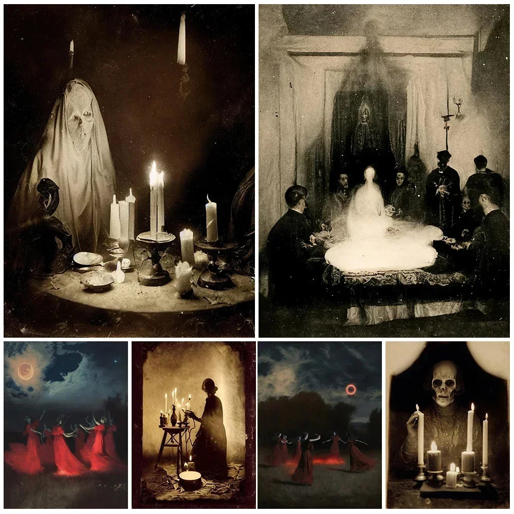 Canvas Painting Posters and Prints Wall Art Horror AI Painting Print Sabbath Of Witches,Horror Twins,Queen Of Hell