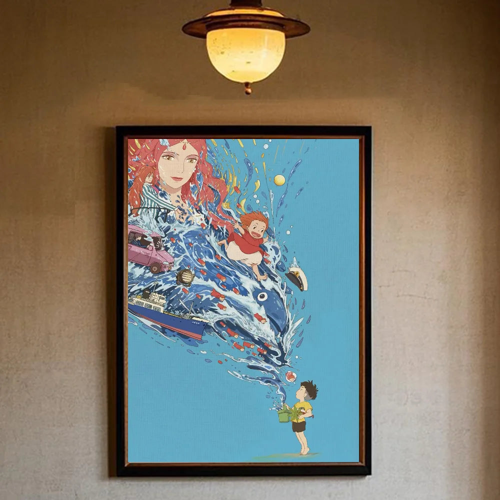 Japanese Anime P-Ponyo Figure Movie Poster HD art sticky wall waterproof home living room bedroom bar aesthetic decoration