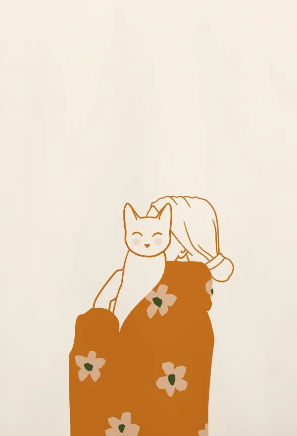 Funny Cat Dumpling Lazy Cat Illustration Abstract Line Poster Canvas Painting Nodic Wall Art Pictures Bathroom Home Decoration