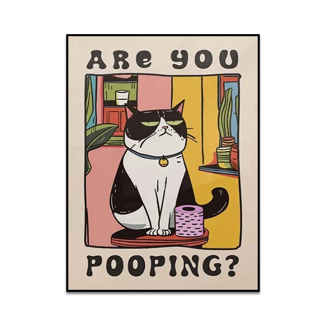 Are You Pooping Canvas Wall Art Print Poster Funny Bathroom Cat Toilet Decor Painting Home Decor Gift Unframed