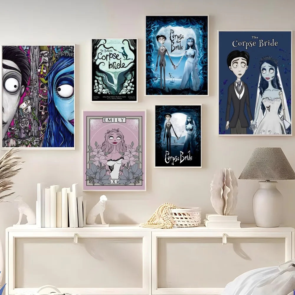 C-Corpse Bride Cartoon Movie Sticky Posters Retro Kraft Paper Sticker DIY Room Bar Cafe Aesthetic Art Wall Painting