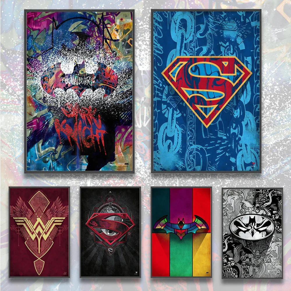 DC Superman Logo Self-adhesive Poster Movie Wallpaper Figures Home Decoration Painting Wall Art Batman Room Decor Kids Gift