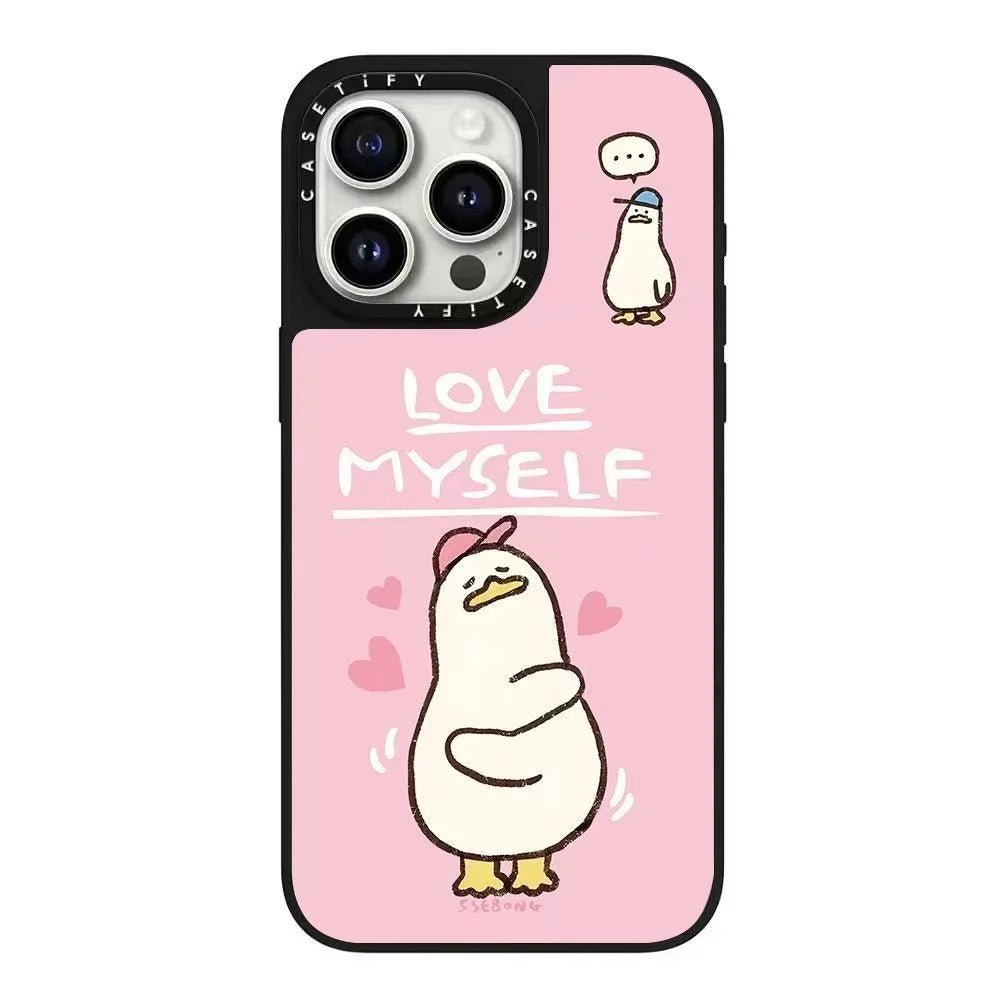 CASETiFY Cute Lazy Duck Cartoon Mirror Surface Phone Case for iPhone 16 pro Max 15 iPhone 14 Magnetic Absorption Compatible