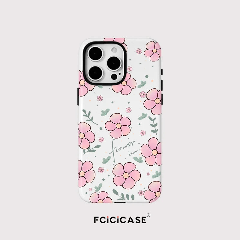 Flower Print Case For iPhone 16 15 Pro Max 14 Plus 13 12 Pro 11 Acrylic TPU Two in one Magnetic Shockproof Phone Cases