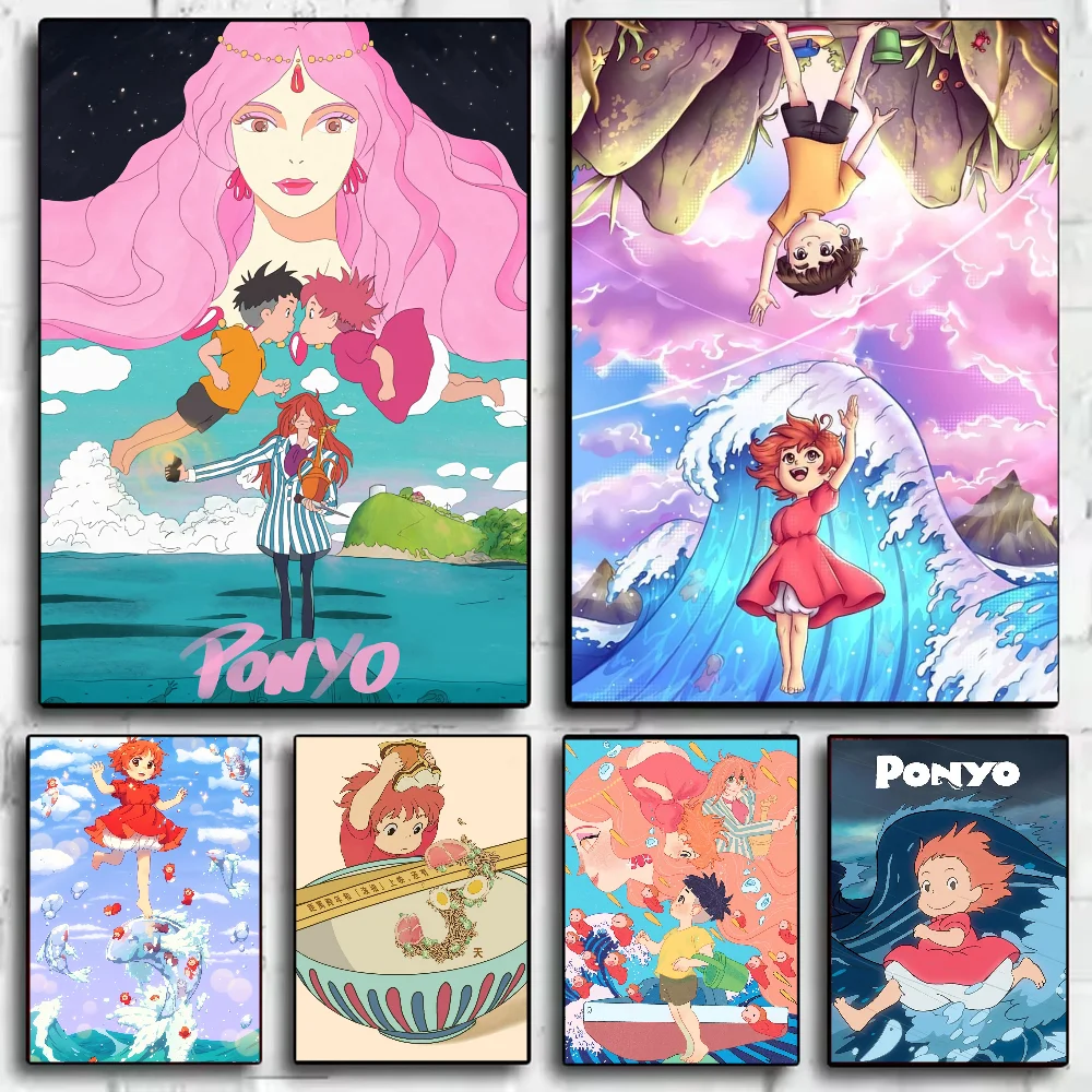 Japanese Anime P-Ponyo Figure Movie Poster HD art sticky wall waterproof home living room bedroom bar aesthetic decoration
