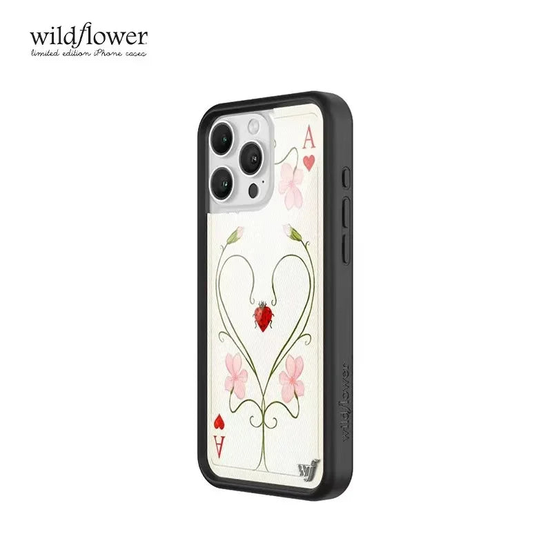 Wildflower 3D Dreamy Hearts Lila Moss Phone Case for iPhone 16 15 14 13 12 Pro Max Plus Poker A Flower WF Soft Edged Back Cover