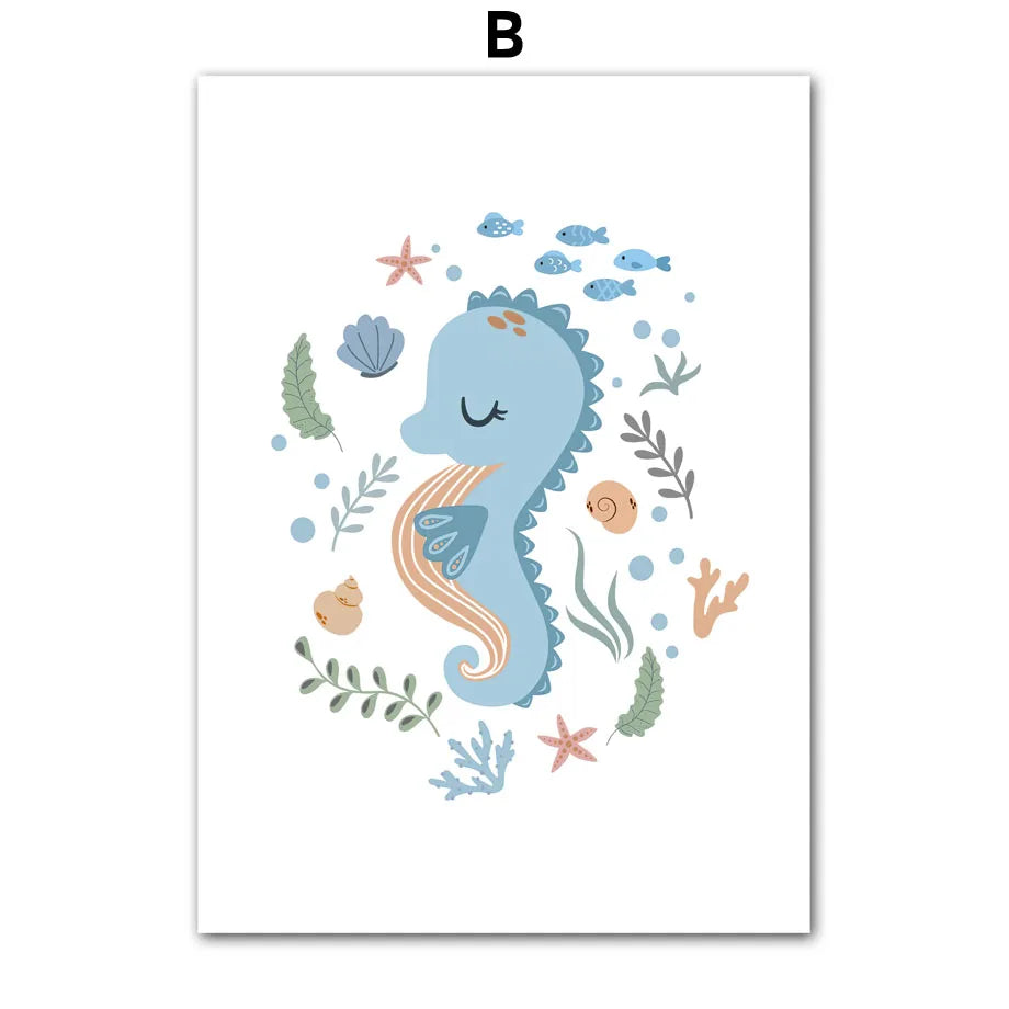 Whale Turtle Seahorse Octopus Nursery Wall Art Canvas Painting Nordic Posters And Prints Wall Pictures For Baby Kids Room Decor