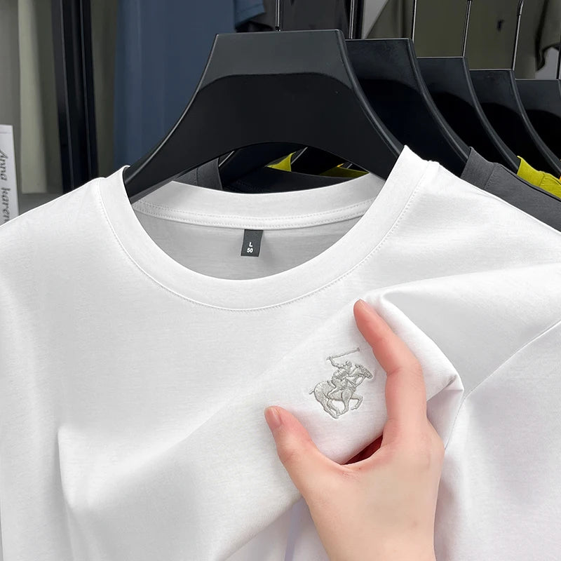 Designer brand short sleeve T-shirt high-end pony embroidery summer new top comfort breathable fashion round neck men's clothing