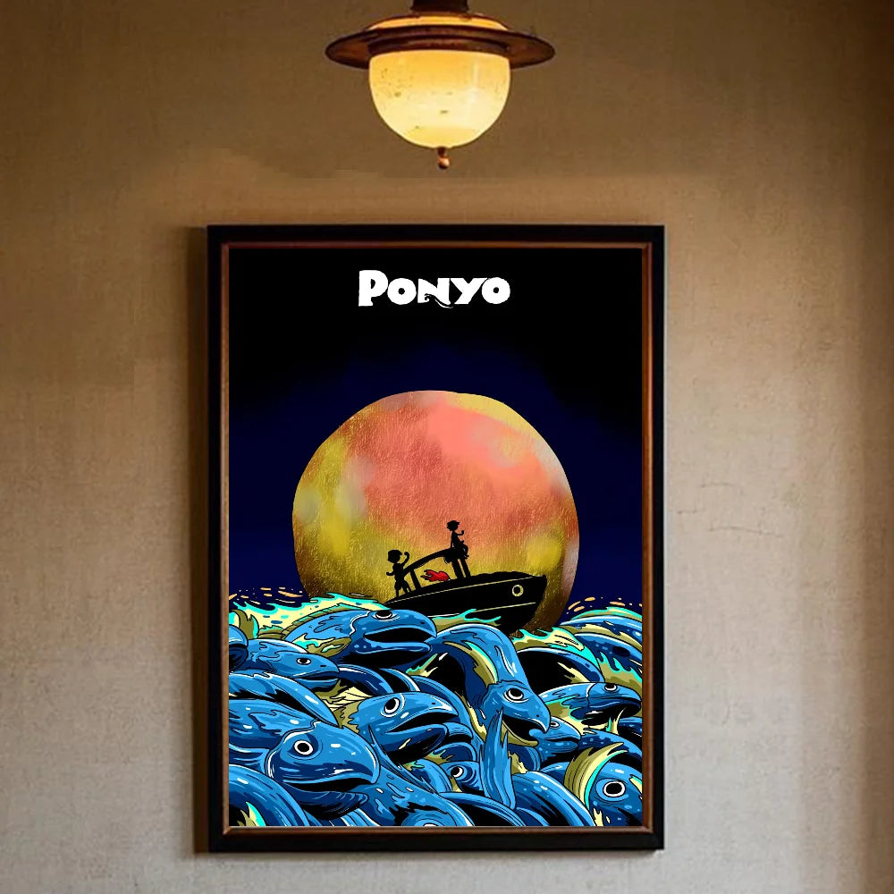 Japanese Anime P-Ponyo Figure Movie Poster HD art sticky wall waterproof home living room bedroom bar aesthetic decoration