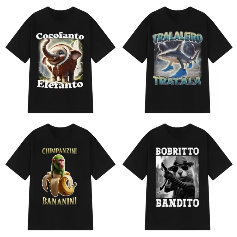 Italian Brainrot Tralalero Tralala Tung Tung Tung Sahur Bombardiro Crocodilo Funny Meme T-shirt Men Women Fashion Loose T Shirts