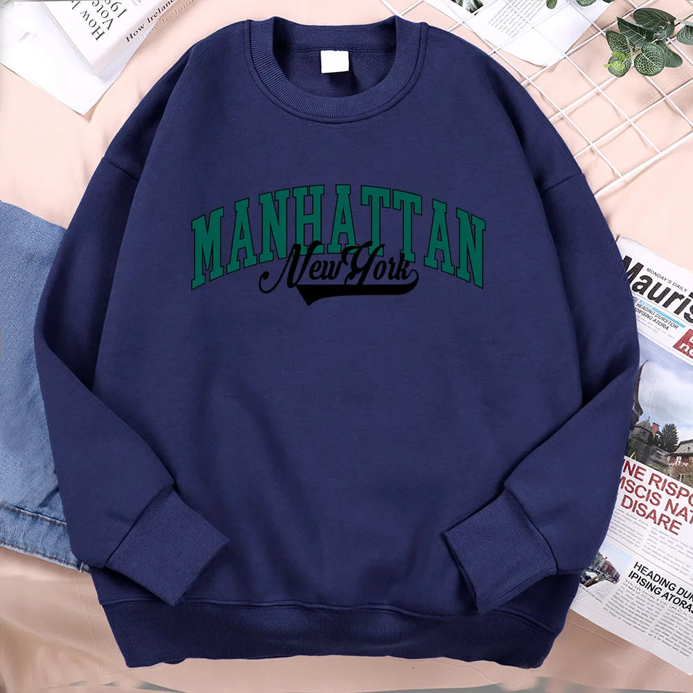 New York Manhattan Letter Sweatshirts Men Fur-liner Fleece Sweatshirt Minimalism Style Hoodie Flexible Comfort Hoodies Clothing