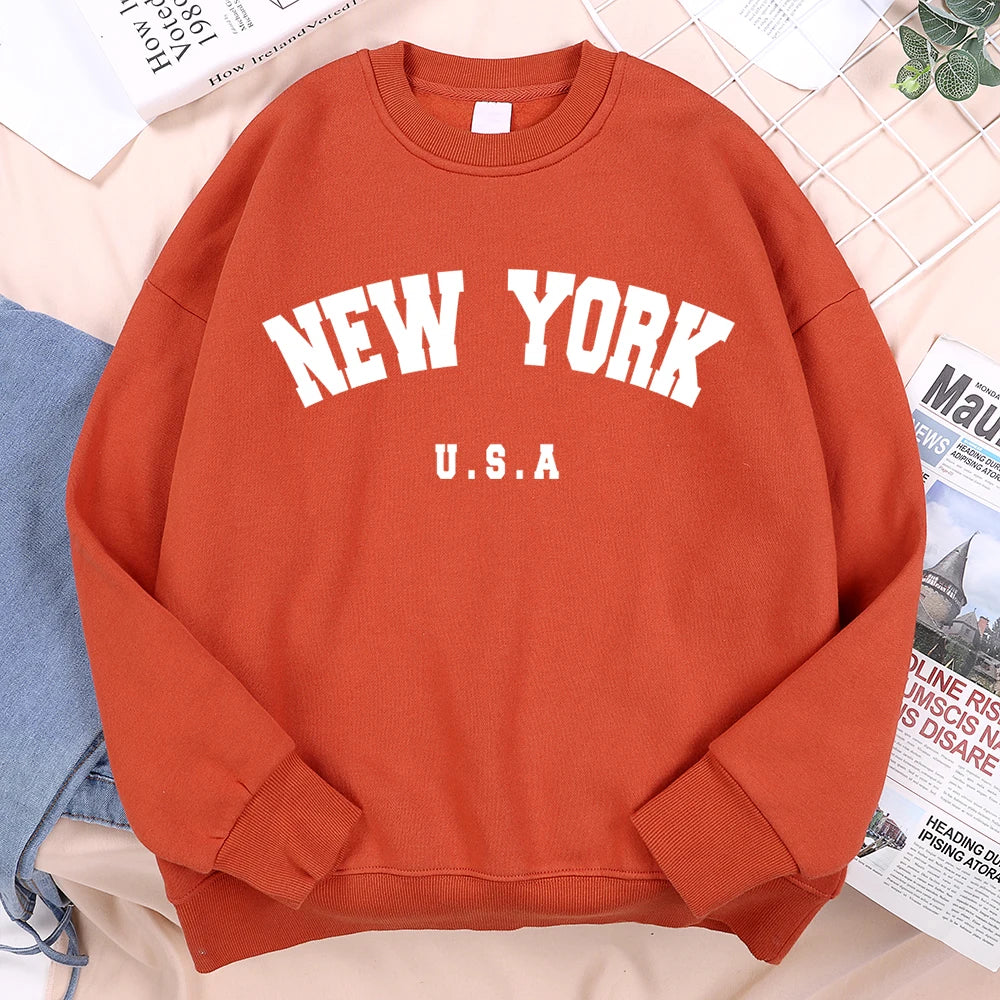 New York Usa Letter Print Streetwear Man Loose Fitness Clothes Fashion High Quality Hoodie Fleece Pullover New Sweatshirt Women