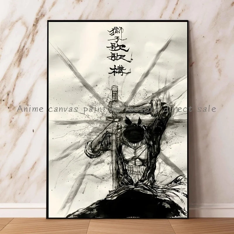 Anime One Piece Zoro Poster Ink HD Print Canvas Painting Wall Art Mural Suitable for Cafe Home Wall Decoration Picture Gift