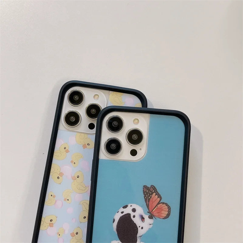 Wildflower Cartoon 3D Cute Dog Cat  Anti-Fall  Phone Case for iPhone 15 14 13 16 Pro Max WF Pet Duck butterfly Shockproof Cover