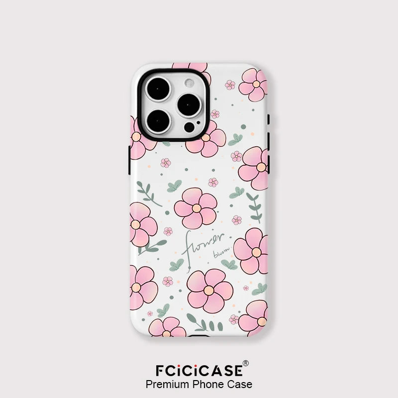 Flower Print Case For iPhone 16 15 Pro Max 14 Plus 13 12 Pro 11 Acrylic TPU Two in one Magnetic Shockproof Phone Cases