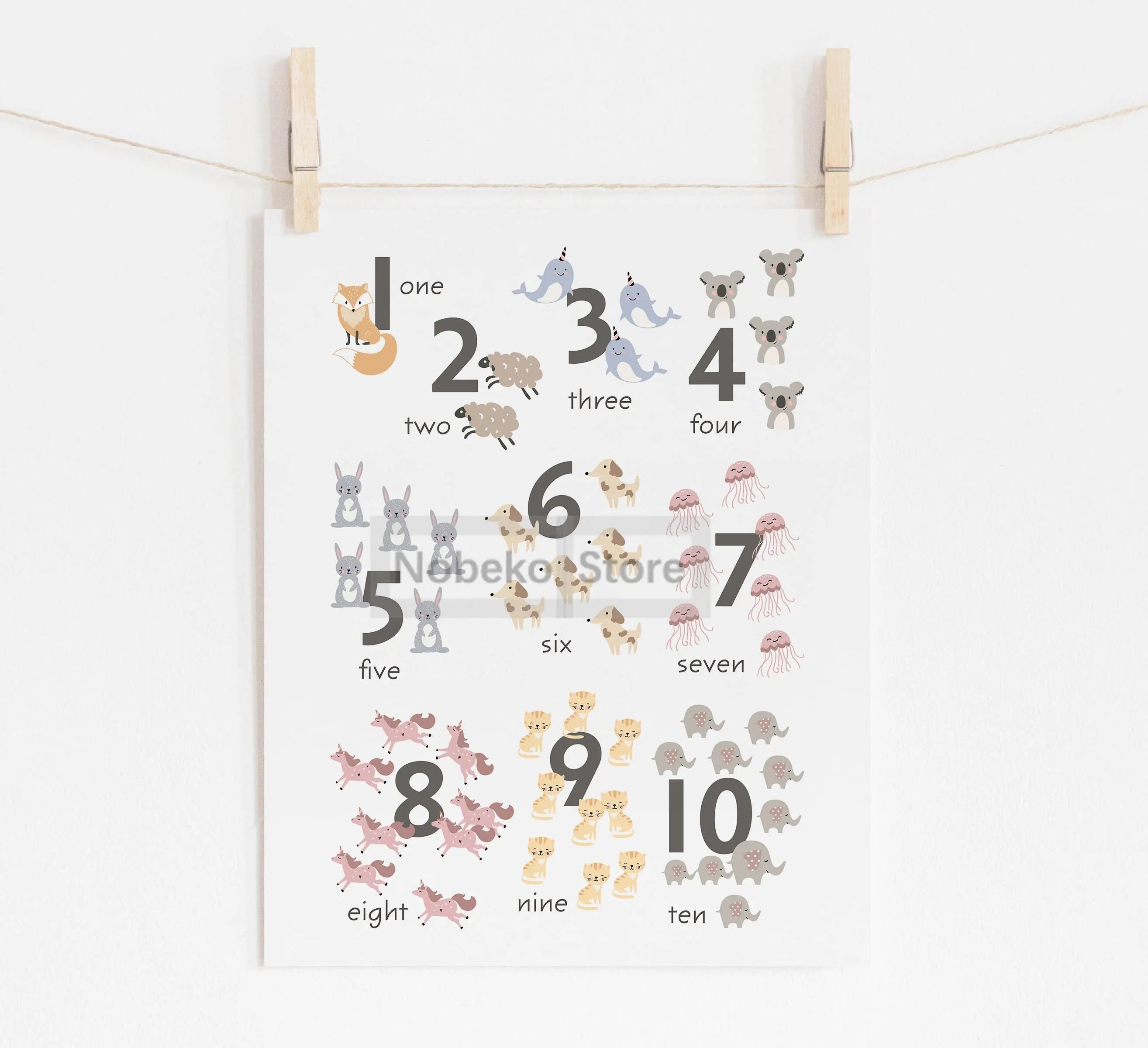Animal Alphabet Educational Posters Watercolor Animals Prints Canvas Wall Art Pictures Neutral Nursery and Playroom Decoration