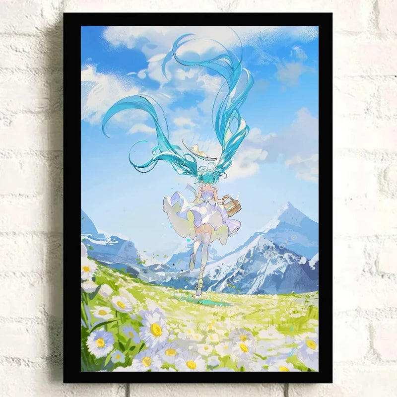 H-Hatsune Anime Miku-Poster Cartoon beautiful girl Anime Canvas Print Poster Poster Wall Art Decoration For Home Room Decoration
