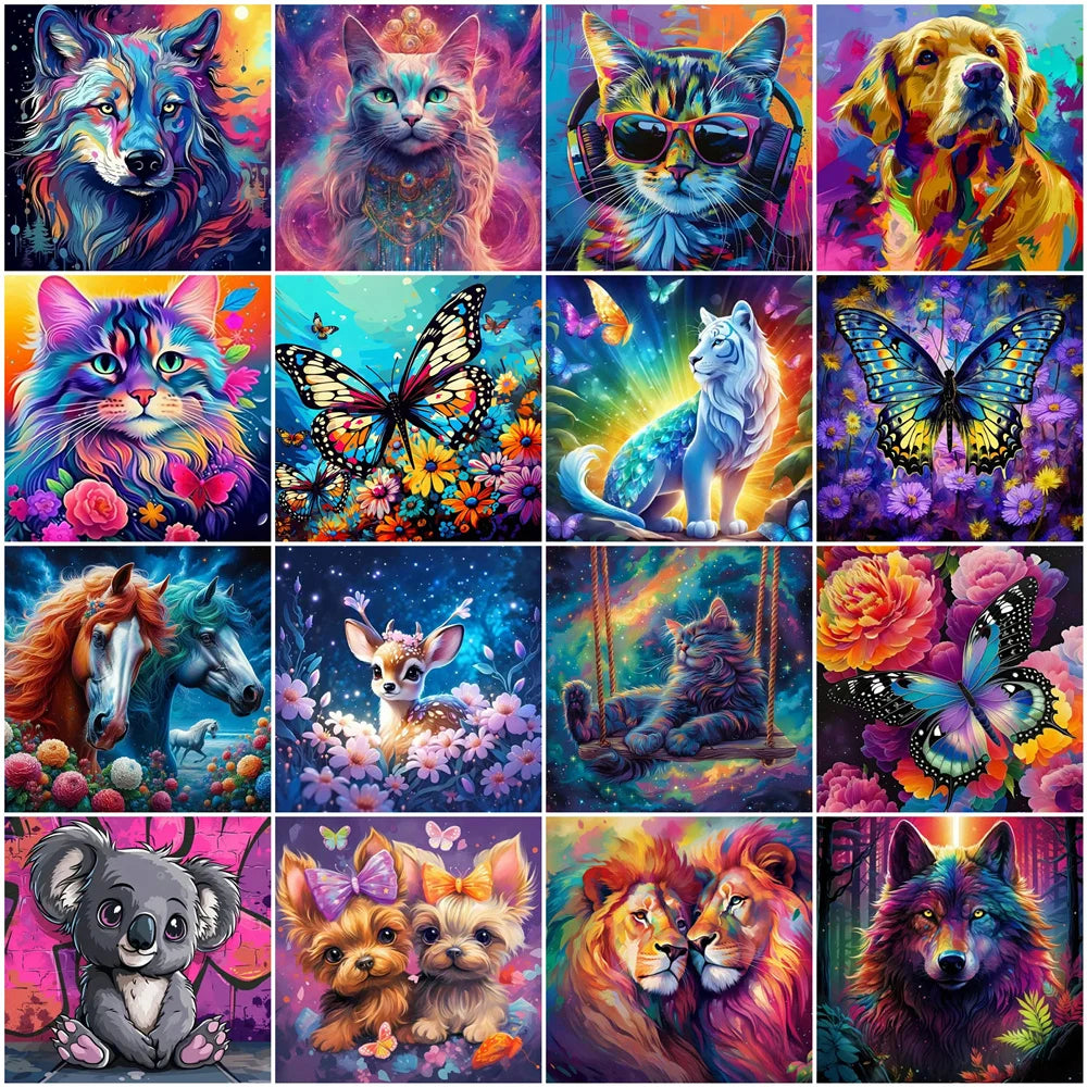 Handpainted Oil Painting Animal Cat Unframe Adult Painting by Numbers Dog Lion Acrylic Paint Wolf Home Living Room Art Craft