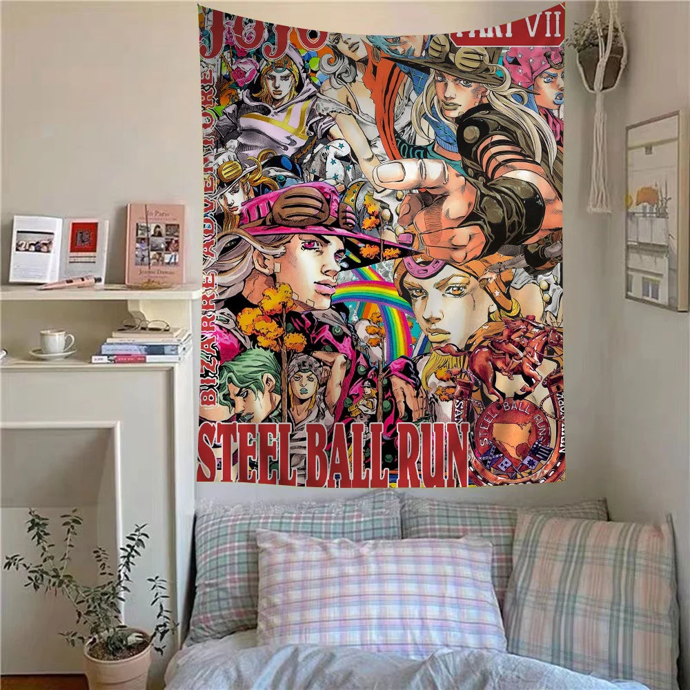 Anime JoJo Bizarre Adventure Retro Anime Tapestry Hippie Flower Wall Carpets Dorm Decor Wall Hanging Home Decor