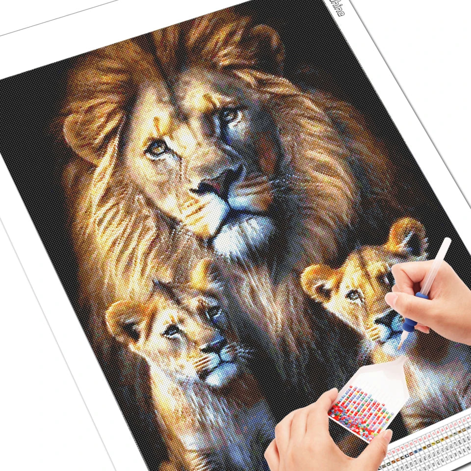 EverShine Diamond Embroidery Lion Cross Stitch AB Drill Painting Animal Full Square Mosaic Wolf Picture Rhinestones Handicraft