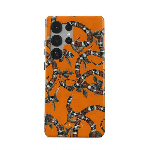 Orange Flower Snake BURGA Phone Case for Samsung Galaxy S25 S24 S23 S20 FE Plus Ultra 4G 5G Glossy Film Hard PC Cover
