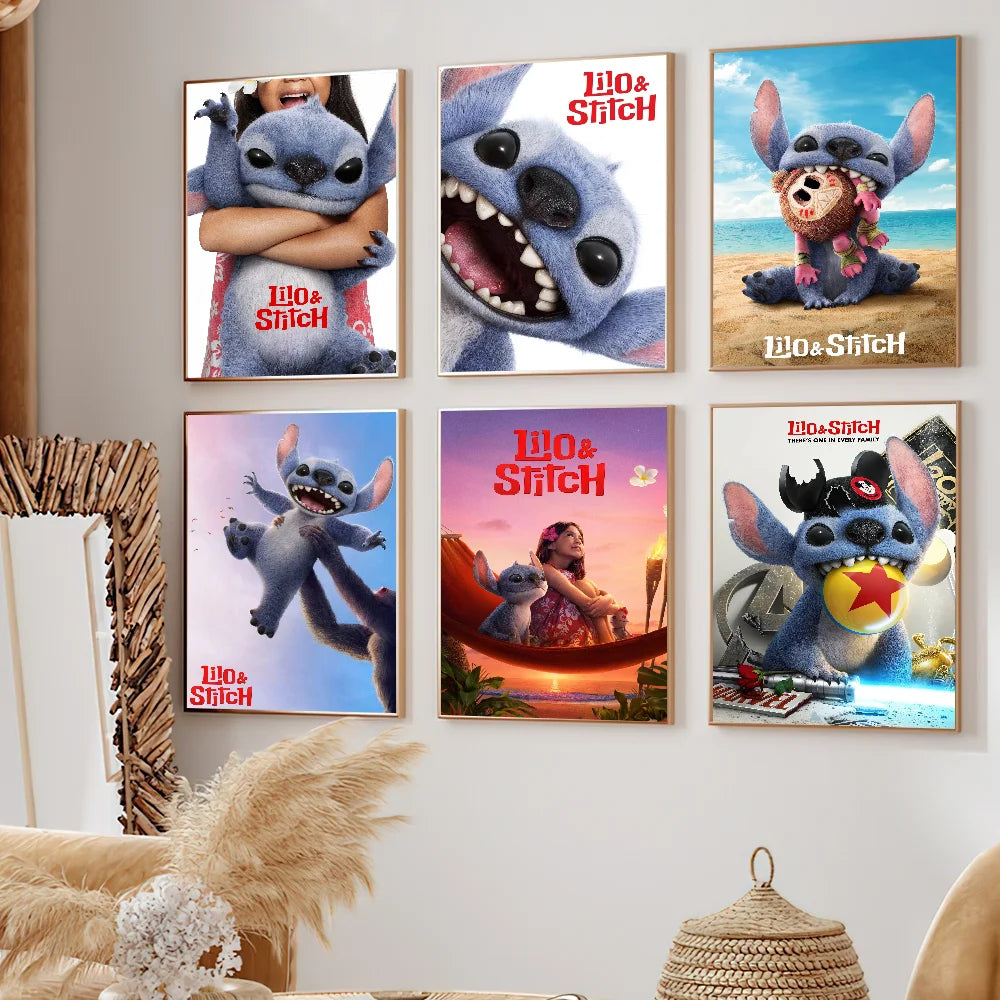Movie L-Lilo S-Stitch Poster Self Adhesive Painting Living Room Office Decoration Bedroom Home Wall Sticker Prints