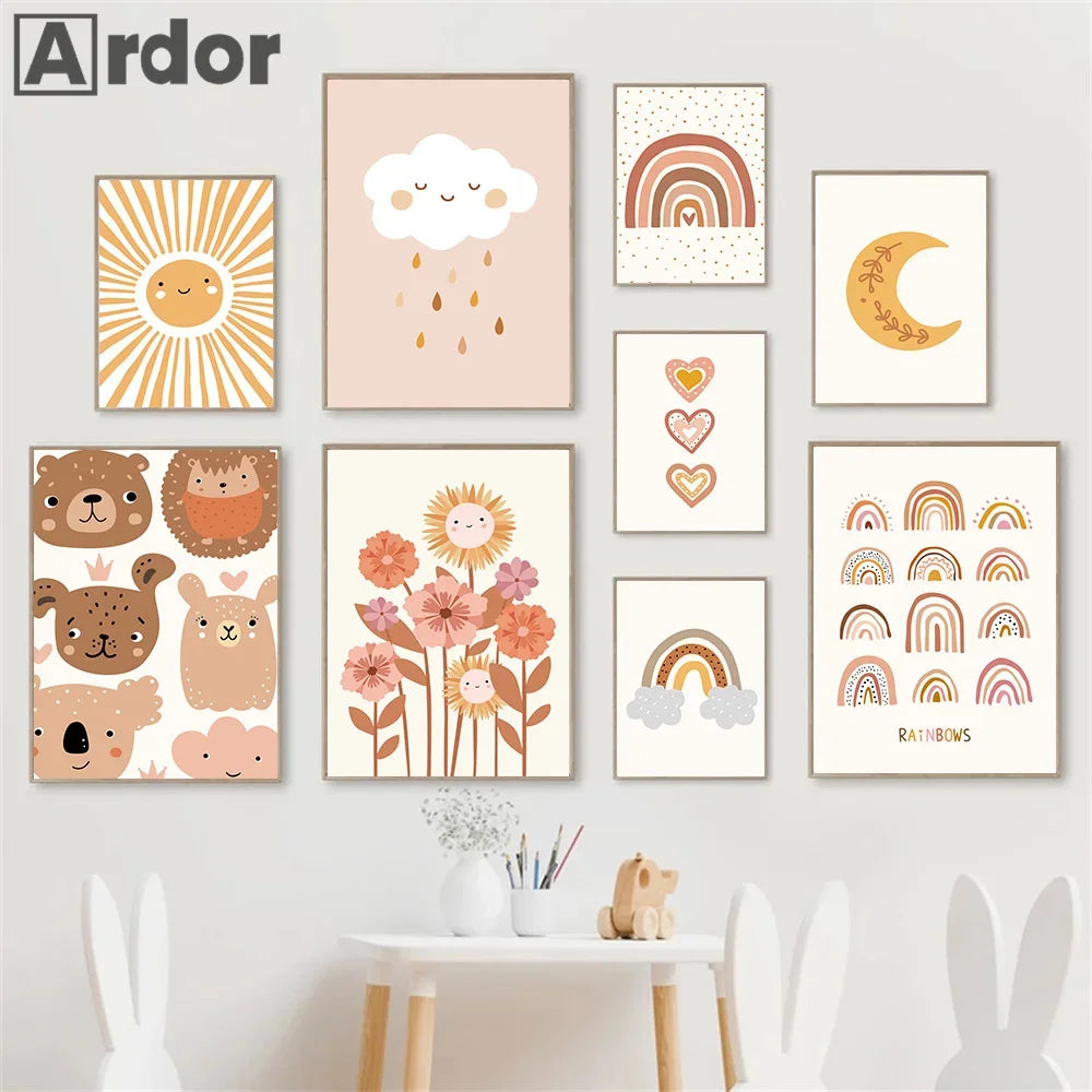 Boho Rainbow Cloud Moon Sun Heart Nursery Wall Art Canvas Painting Nordic Posters And Prints Pictures Baby Kids Room Home Decor