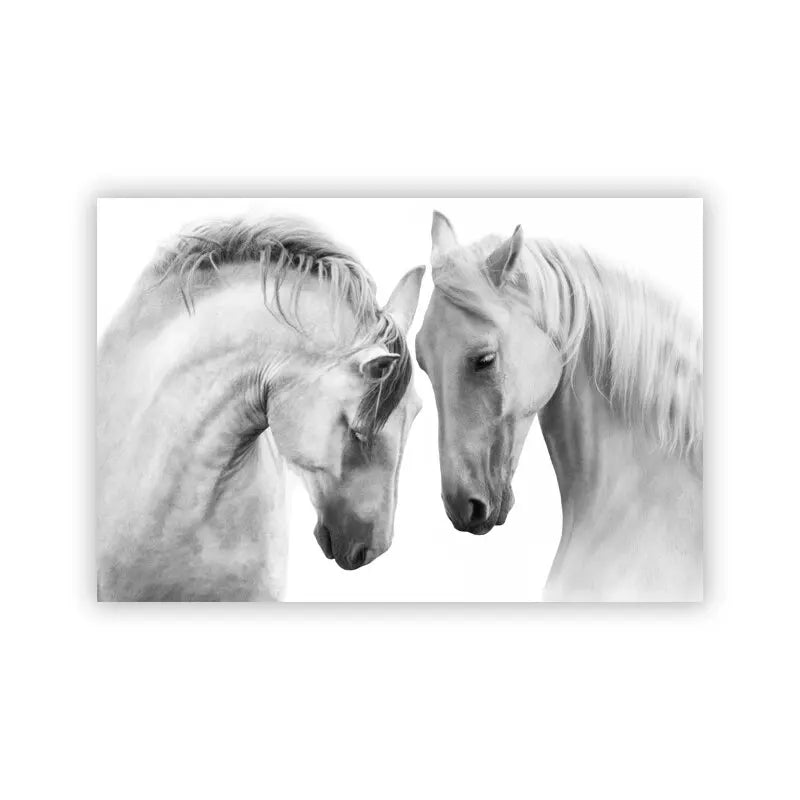 Horse Black and White Photo Poster, Rustic Farm Wall Art, Animal Prints, Canvas Painting Picture, Ideal for Home Room Wall Decor