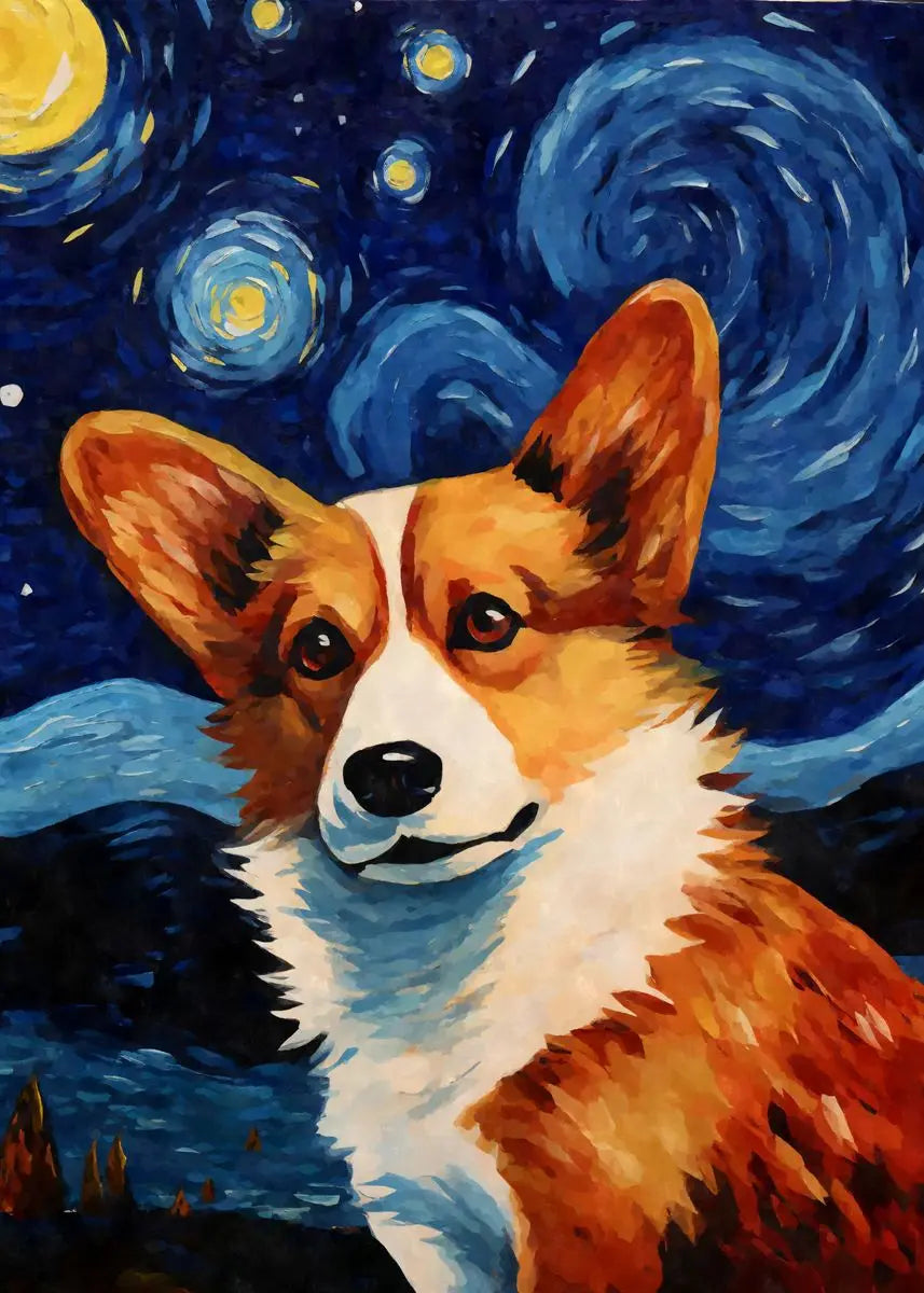 Starry Night Cute Animals Poster Cat Dog Axolotl Platypus Canvas Painting Abstract Wall Art Exhibition Living Room Home Decor
