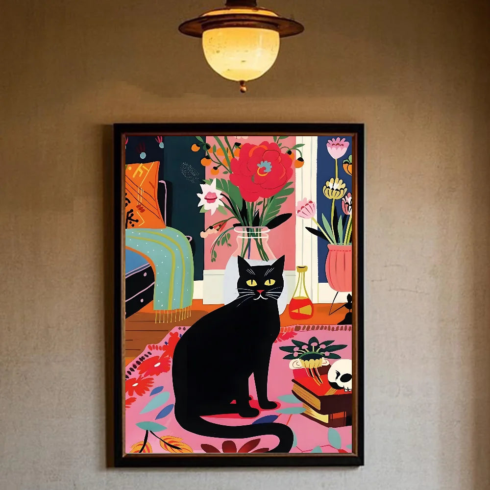 Art Green bedroom and cat Poster HD art sticky wall waterproof home living room bedroom bar aesthetic decoration