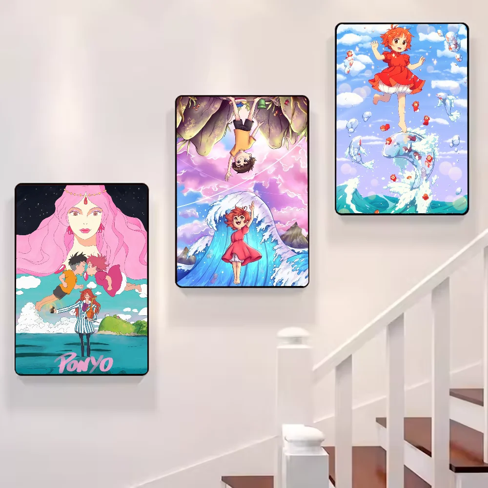 Japanese Anime P-Ponyo Figure Movie Poster HD art sticky wall waterproof home living room bedroom bar aesthetic decoration