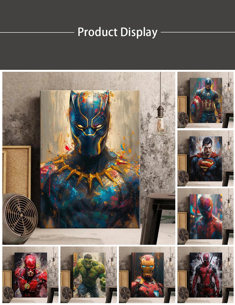 MINISO Poster Marvel Heroes Canvas Wall Art Print Spider-Man Captain America Hulk Art Mural Home Decor Birthday Christmas Gift