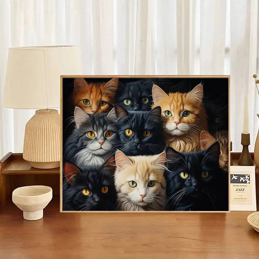 Huacan Diy Diamond Mosaic Cat Full Diamond Painting Animal Handmade Home Decoration Rhinestone Pictures Craft Kit