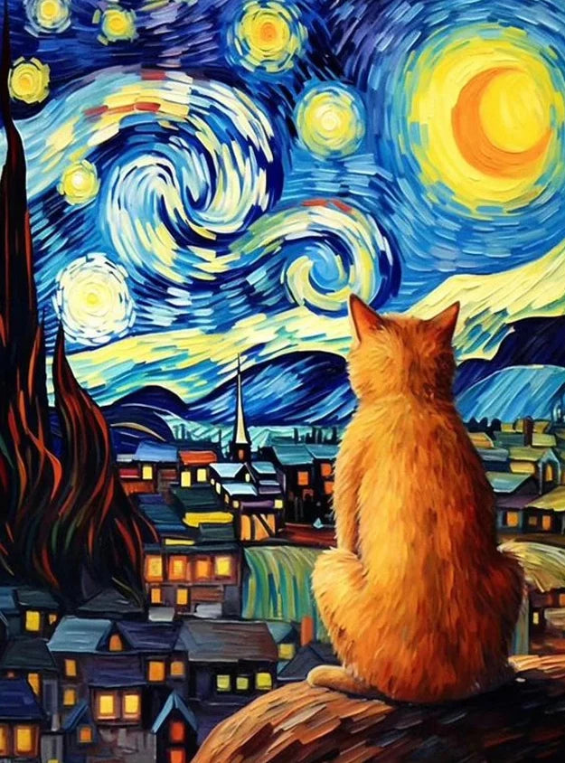 DIY Full Diamond Painting Cat under the stars Mosaic Adult Dot diamond cross stitch set living room bedroom decorative painting