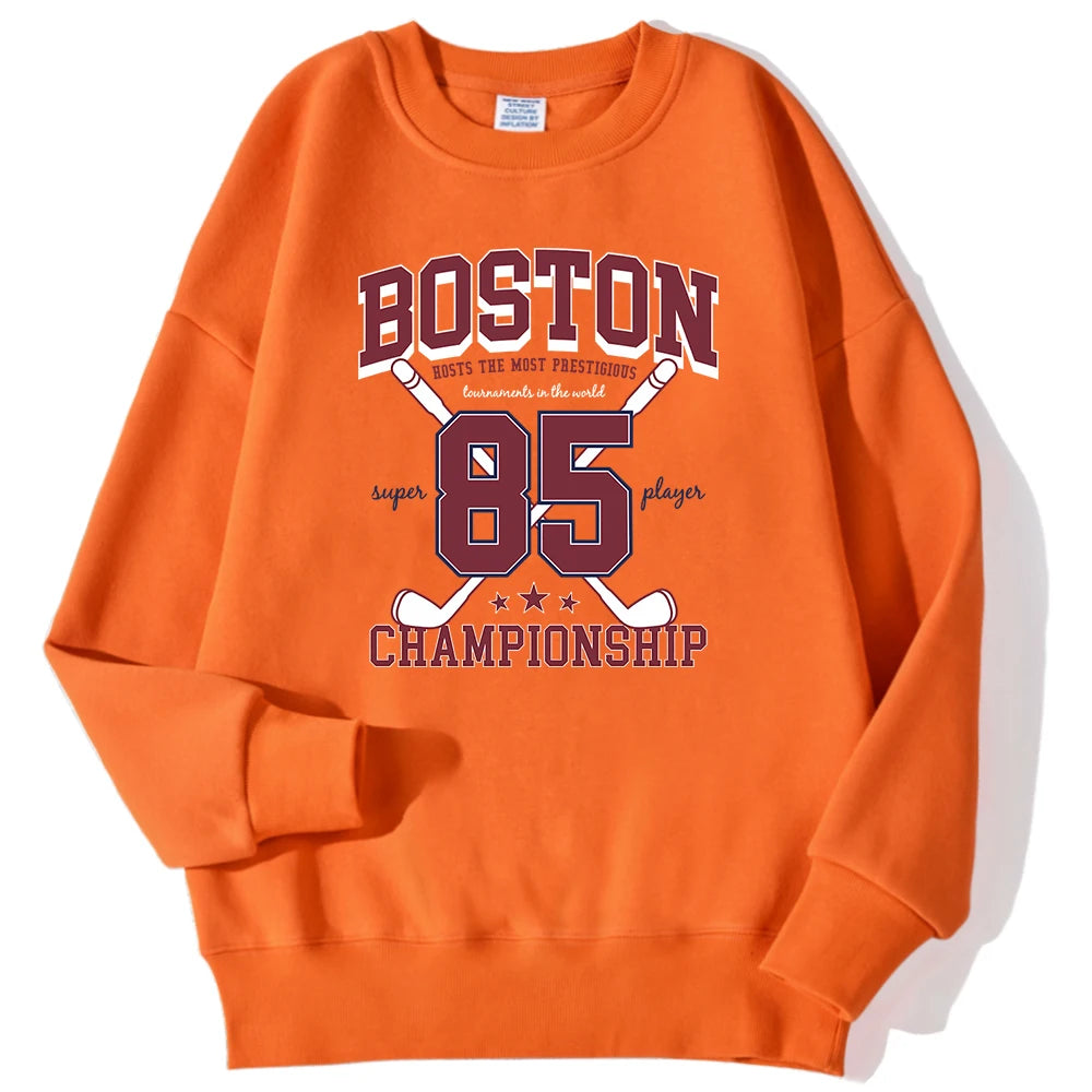 Boston 85 Players Championship Printing Men'S Sweatshirts Autumn Casual Hoodies Loose Warm Pullover Street Trend Sportswears