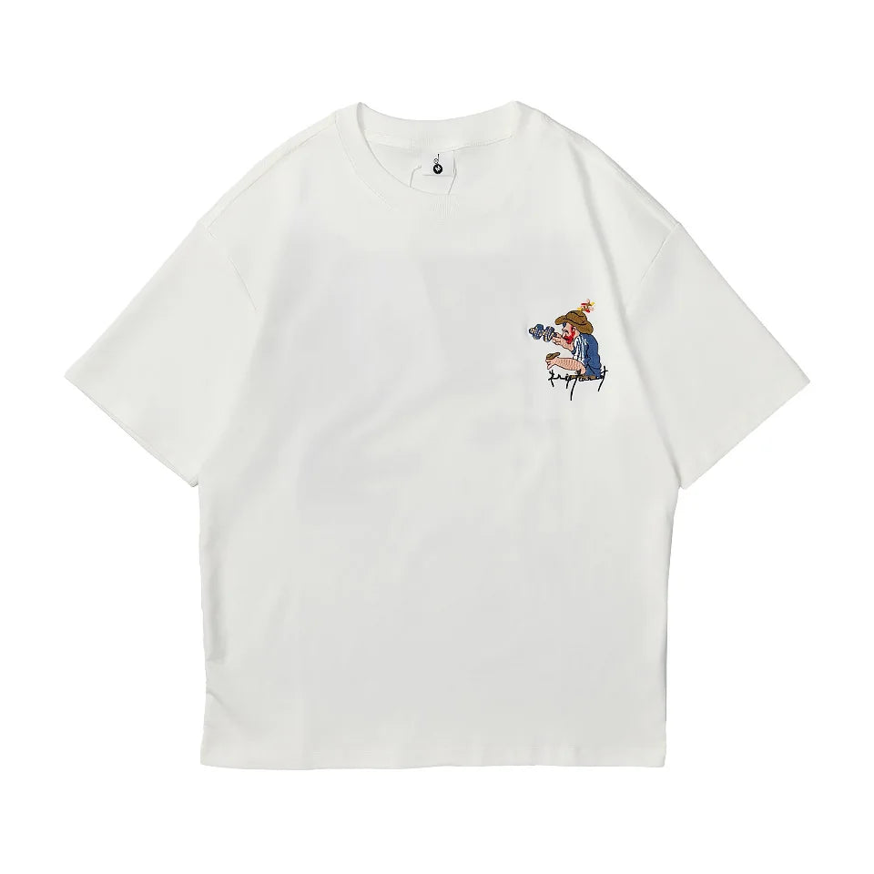 Embroidered short sleeved T-shirt Men's 2025 New Summer trend Jigsaw print loose Tee Casual versatile tops clothing