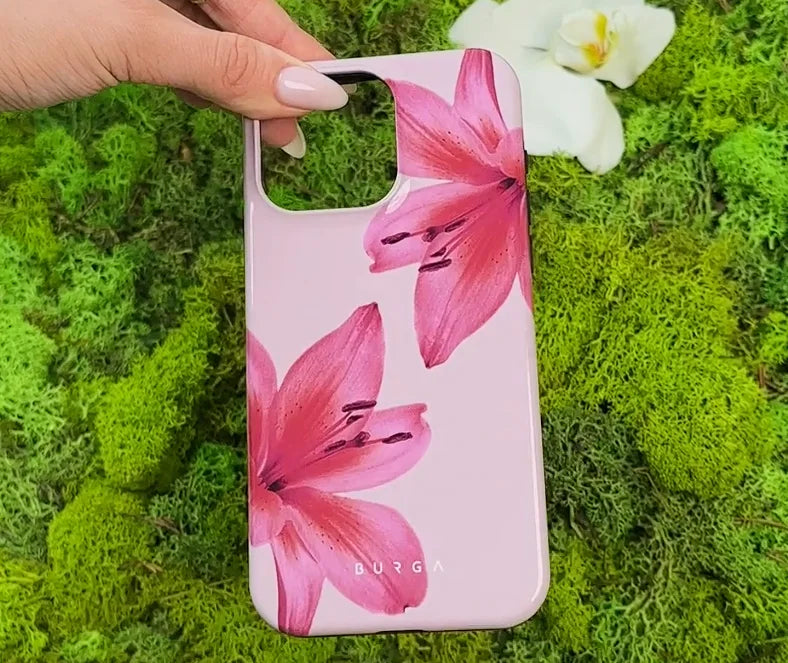 Pink Big Flower BURGA Phone Case for iPhone 16 15 14 13 12 11 X XS XR XSMAX 7 8 Pro Max Plus Luxury Double-layer Back Cover