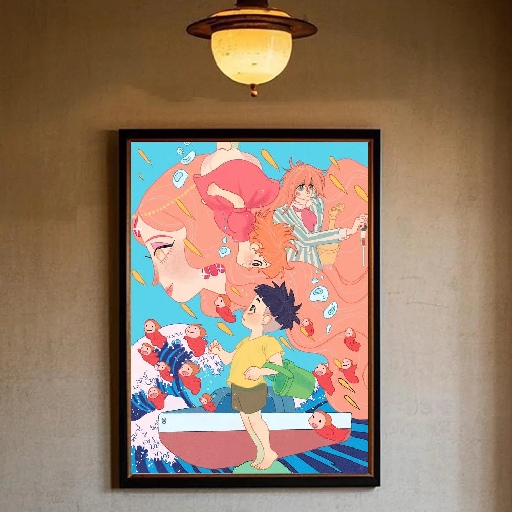 Japanese Anime P-Ponyo Figure Movie Poster HD art sticky wall waterproof home living room bedroom bar aesthetic decoration