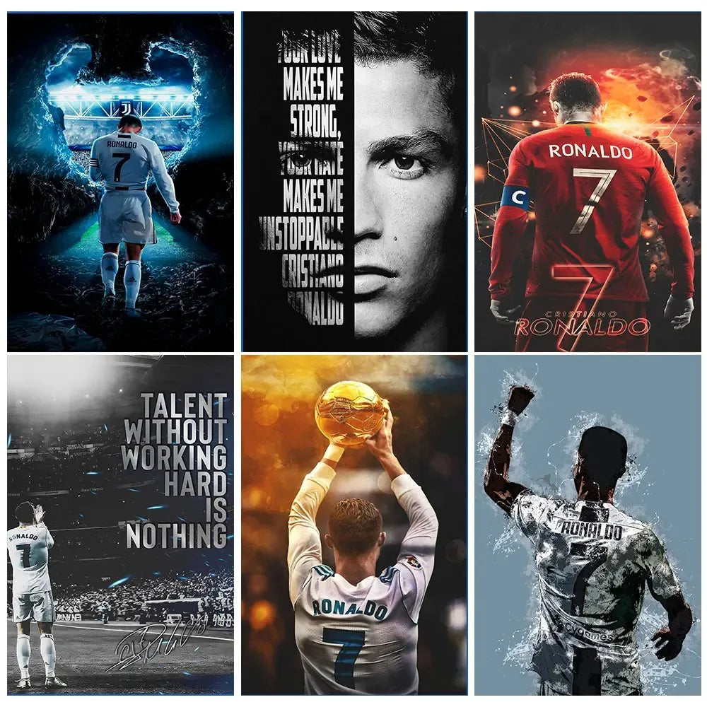 Portugal Super Football Star C-CR7 Poster Prints Motivational Quotes Canvas Painting Soccer Fans Room Decor No Frame