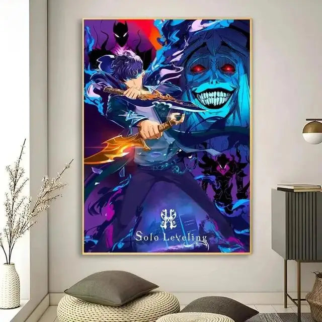 Solo Leveling Anime Canvas Wall Art  HD Kawaii Cat  Cars Poster for Game Room Decor Gifts and Wall Murals