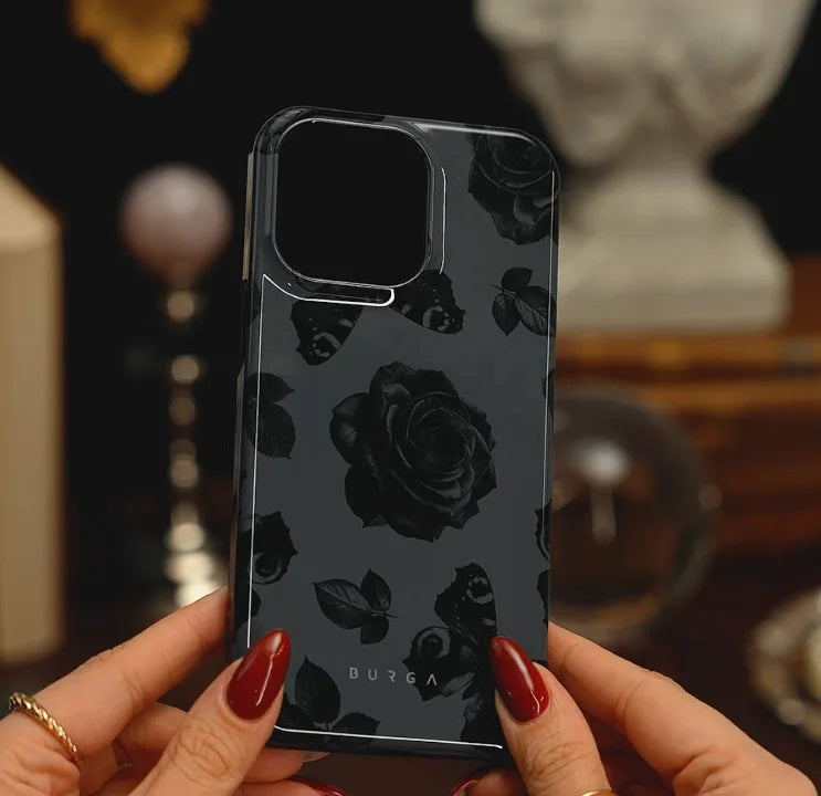 Luxury Black Rose BURGA Phone Case for iPhone 16 15 14 13 12 11 X XS XR XSMAX 7 8 Pro Max Plus Luxury Double-layer Back Cover
