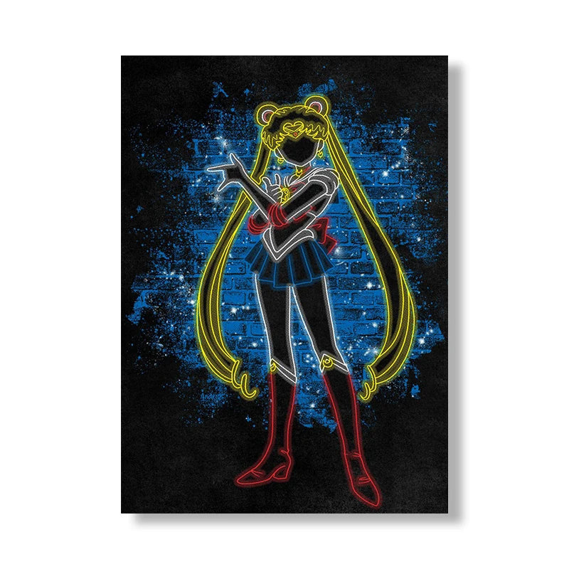 A2 A3 A4 Japanese Anime Neon Poster Sailor Moon Prints Canvas Painting Gamer Character Wall Art Pictures Girls Room Home Decor